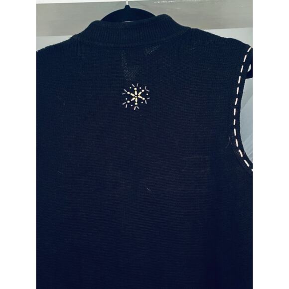 Vintage Christmas Holiday Sweater Vest M Ramie Cotton Snowman Santa Pearl Accent - Picture 10 of 11